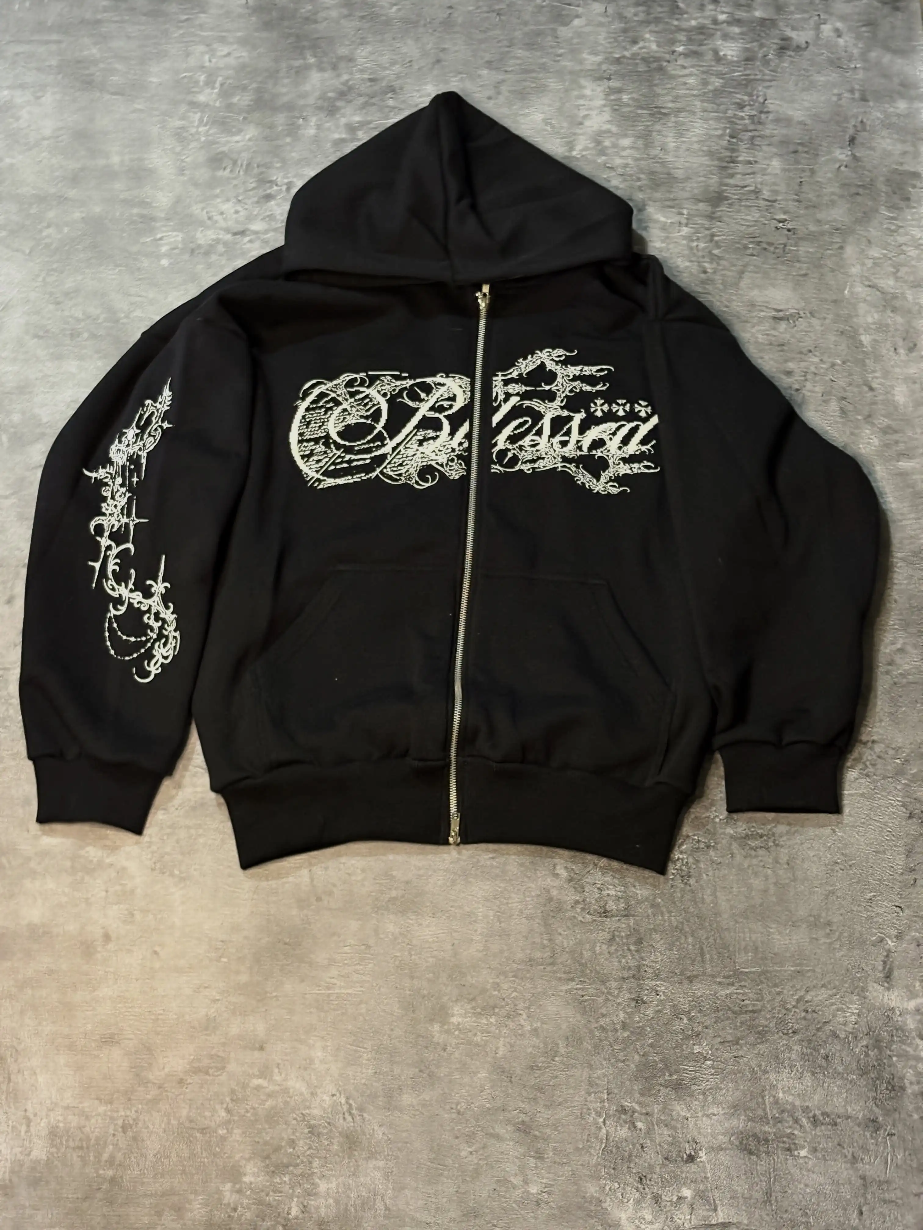 

Retro Punk Style Black Hoodie Sweatshirt Set Men For Fall Winter Street Fashion And Daily Wear
