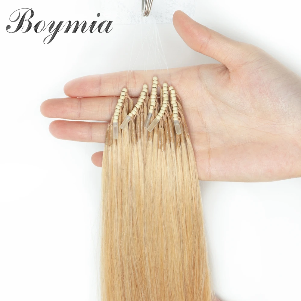 Boymia Microlink وصلات شعر 8D وصلات شعر بشري طبيعي 50 قطعة 0.6 جرام/ثانية خرز صغير سيليكون حلقة نانو الشعر للفتيات
