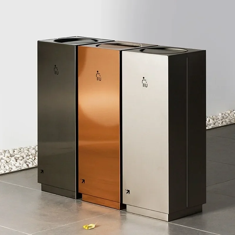 Modern floor-to-ceiling stainless steel trash can flip cover shake cover vertical business office office hotel custom logo