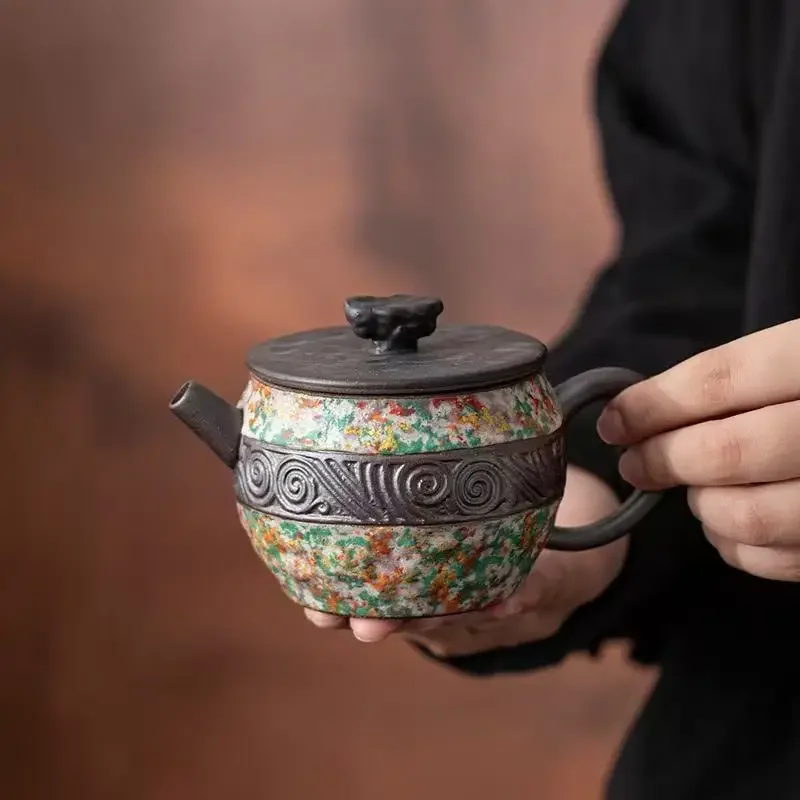 225ML Rock Painting Time Lake Stone Pot Bubble Teapot Retro Ceramic Tea Kettle Kung Fu Tea Set Gift Tea Ceremony Craft Ornaments