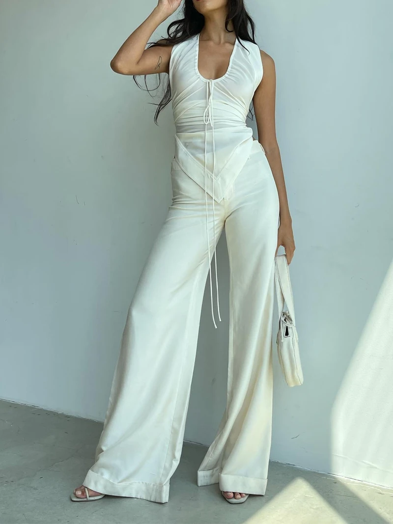 Summer Asymmetrical Design Svel Bal Top with Dstring Neline Trendy Blogger Sle Small Batch Production