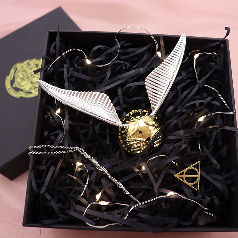 The Golden Snitch Action Figure Toys Proposal Ring Box With Wing Yellow Brass Metal Ring Storage Decoration Model