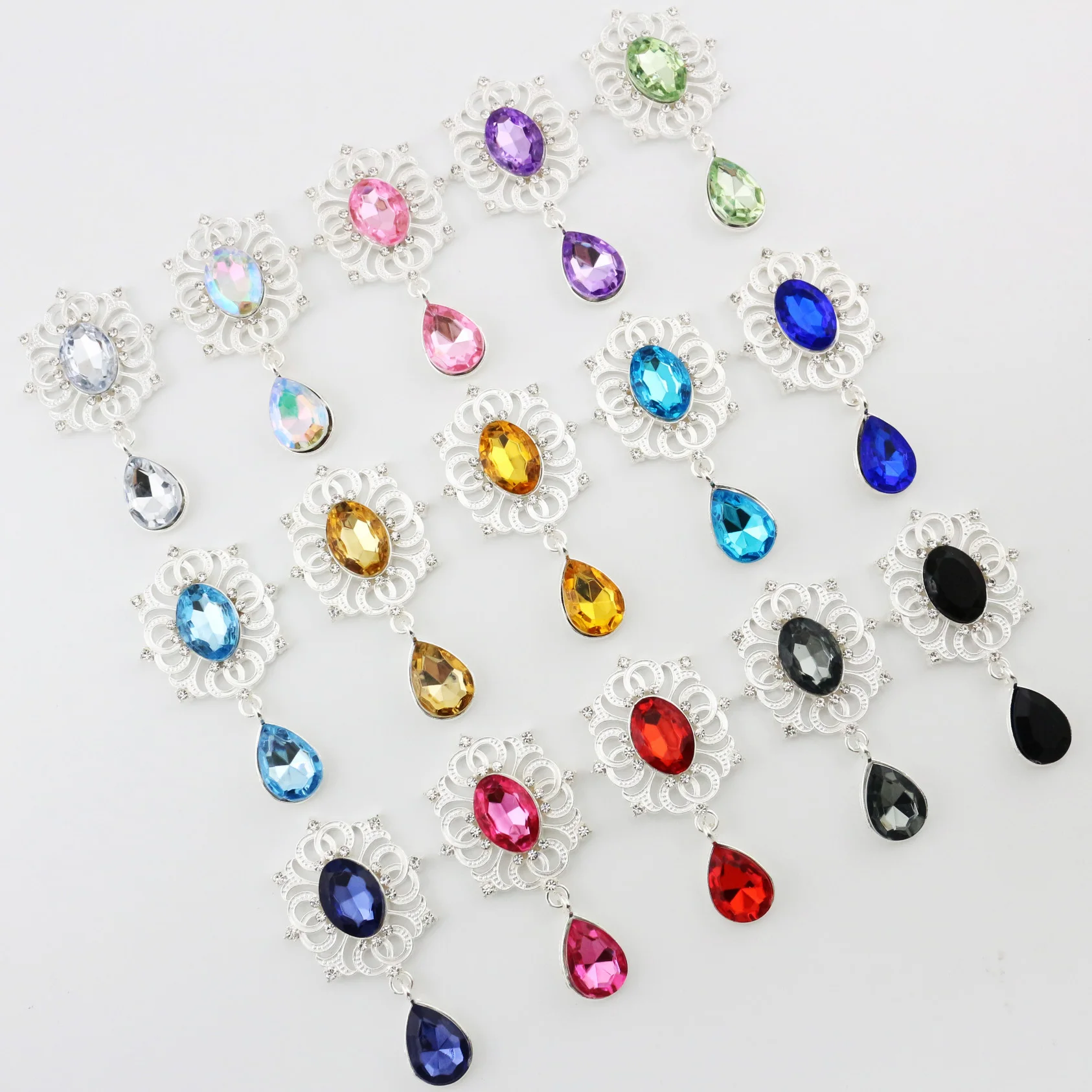 

10 шт. 27*50 мм сплав серебряные стразы акриловые украшения брошь кулон DIY для свадебной одежды аксессуары для волос