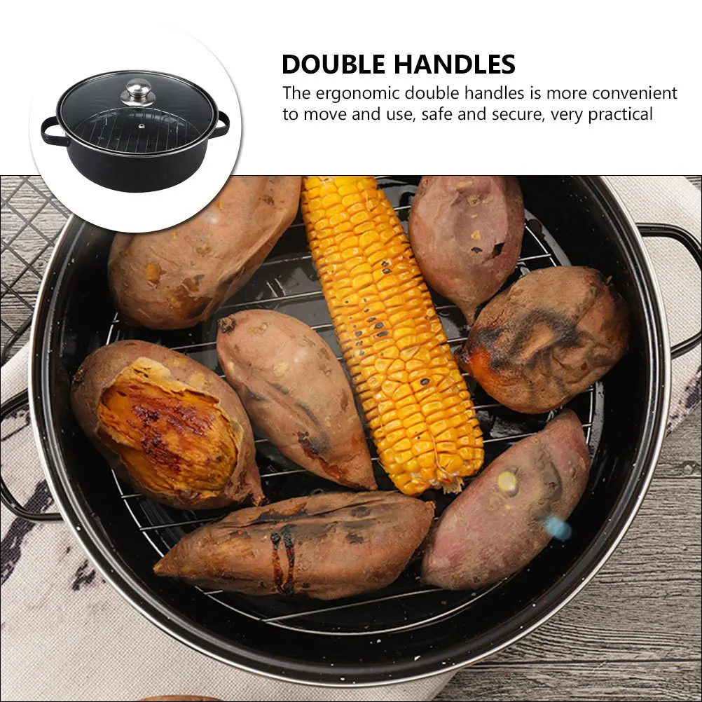 

Multi-Function Roasting Pan with Lid Heavy Duty Enamel Cooking Pot for Oven Baking Sweet Potato Corn Chicken Wings Turkey