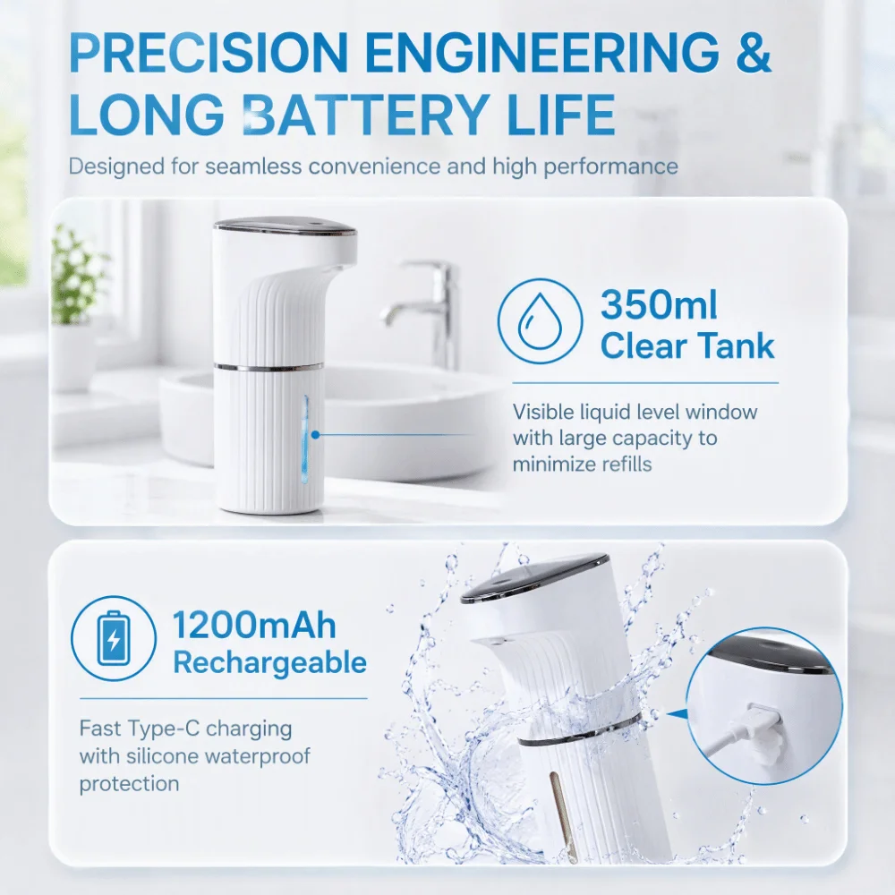 350ml Capacity Automatic Sensor Soap Dispenser Liquid/Foam USB Rechargeable Hand Sanitizer Dispenser Desktop Compatible