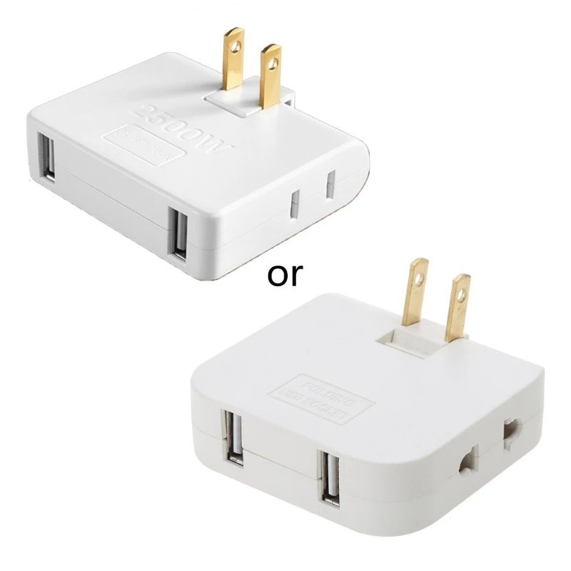 2-prong Rotatable Socket Converter 180 Degree Extension Plug Adapter Foldable USB Plug Adapter Wall Outlet Extender