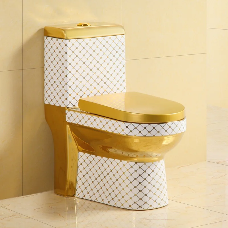 Golden Slender One-piece Ceramic Toilet Floor Installation Double Flush Trap Drain Villa Bathroom Toilet Toilet