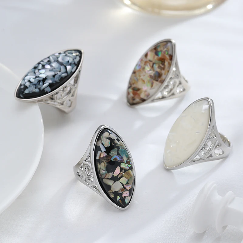 Wbmqda Hot Vintage Antique Silver Ring For Women Colored Oval Opal Boho Ethnic Style Bridal Wedding Jewelry Gifts 2023 New