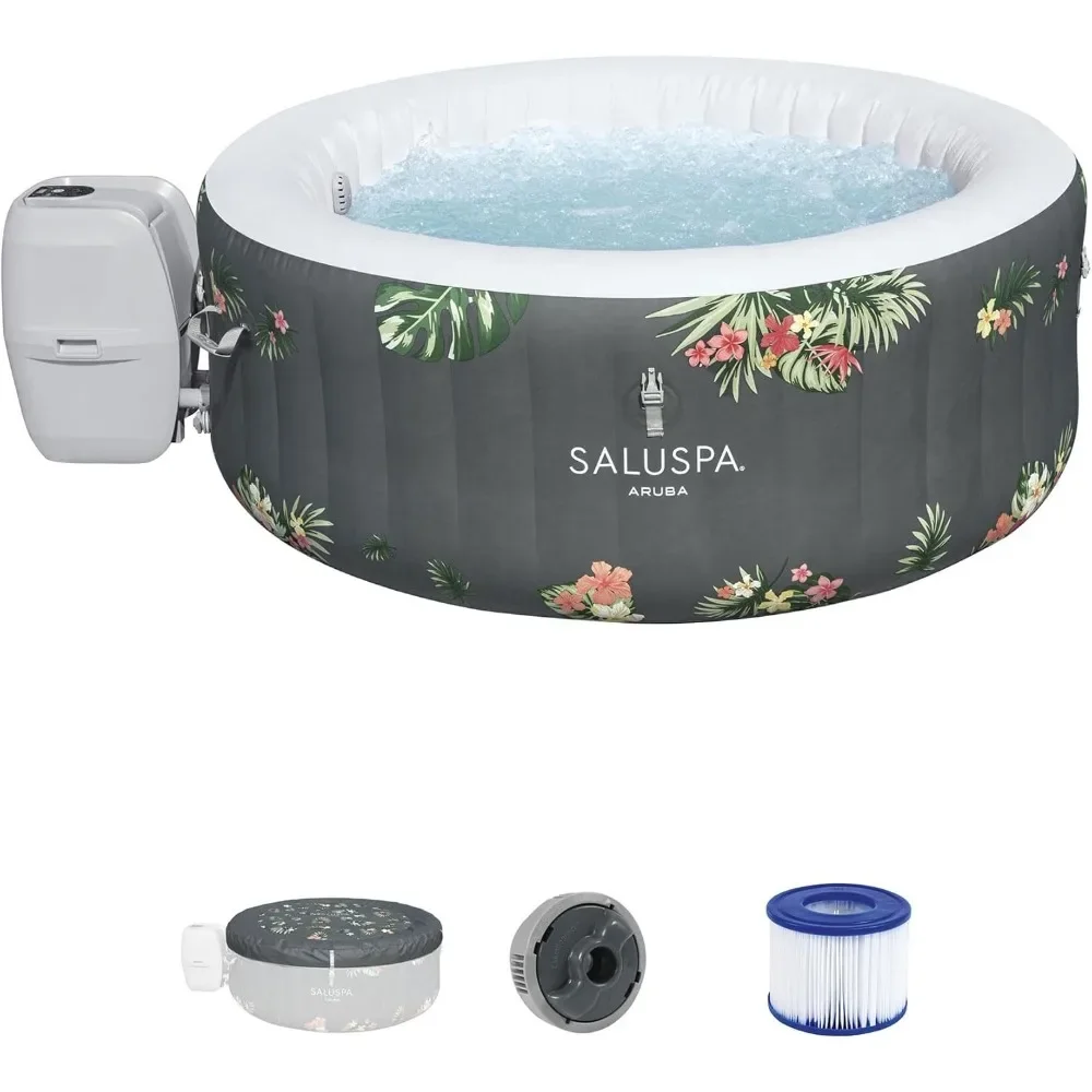 SaluSpa Aruba AirJet 2 to 3 Person Inflatable Hot Tub Round Portable Outdoor Spa with 110 Soothing Jets and Cover