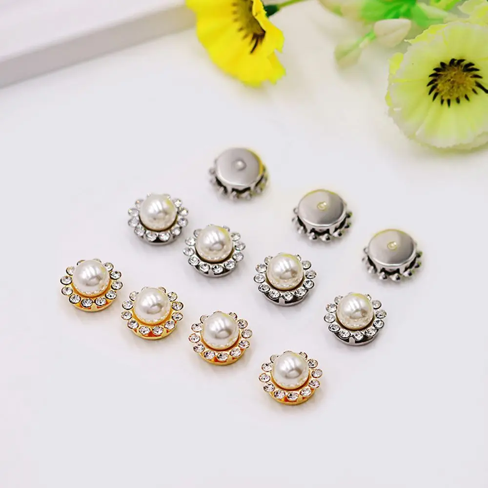 10PCS Pearl Button Rhinestone Buttons Sparkling Wedding Dress Crystal Apparel Sewing Hat Accessories Pearl Button Pearl Hairpins