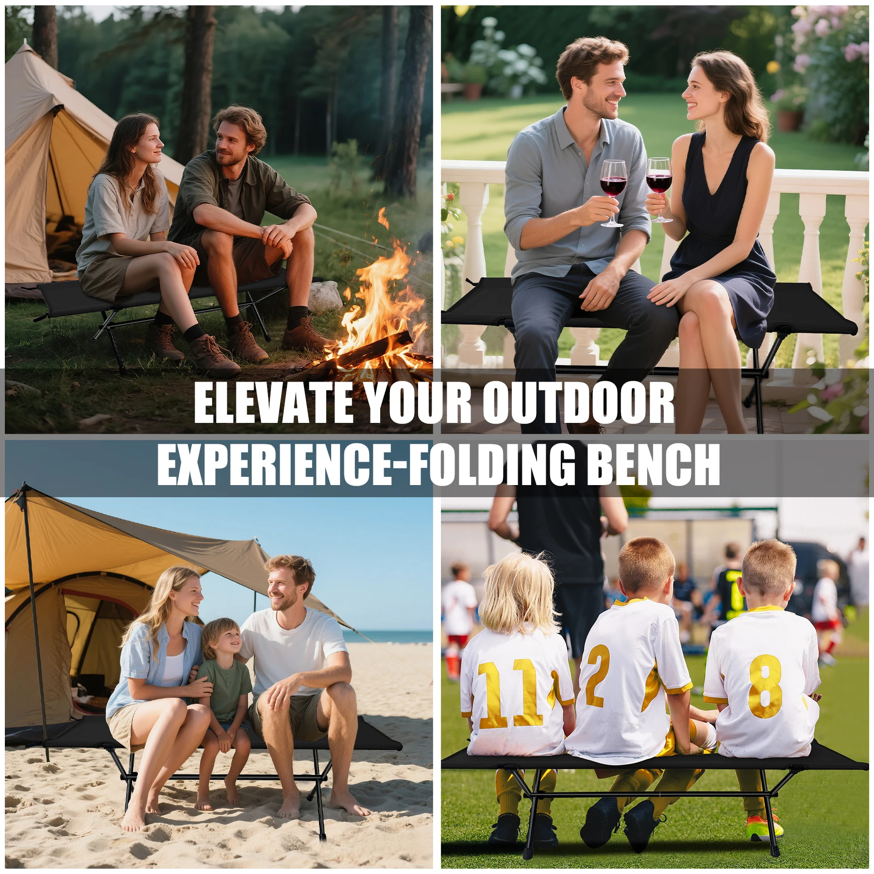 WESTTUNE كرسي طويل خارجي قابل للطي لشخصين مقعد تخييم خفيف الوزن قابل للطي مقعد مزدوج البراز للحديقة الخارجية