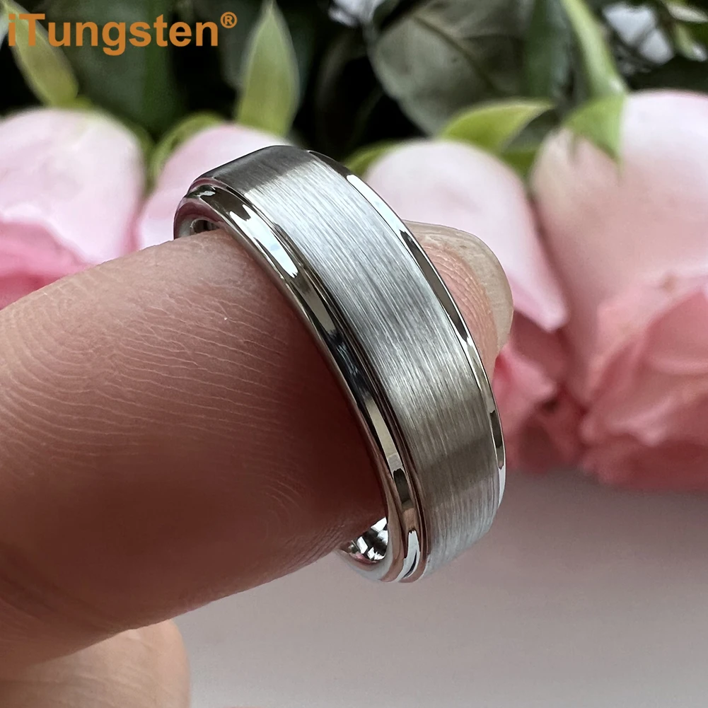 Itungsten 8Mm Dropshipping Tungsten Carbide Ring Mannen Vrouwen Engagement Wedding Band Stapte Randen Geborsteld Afwerking Comfort Fit