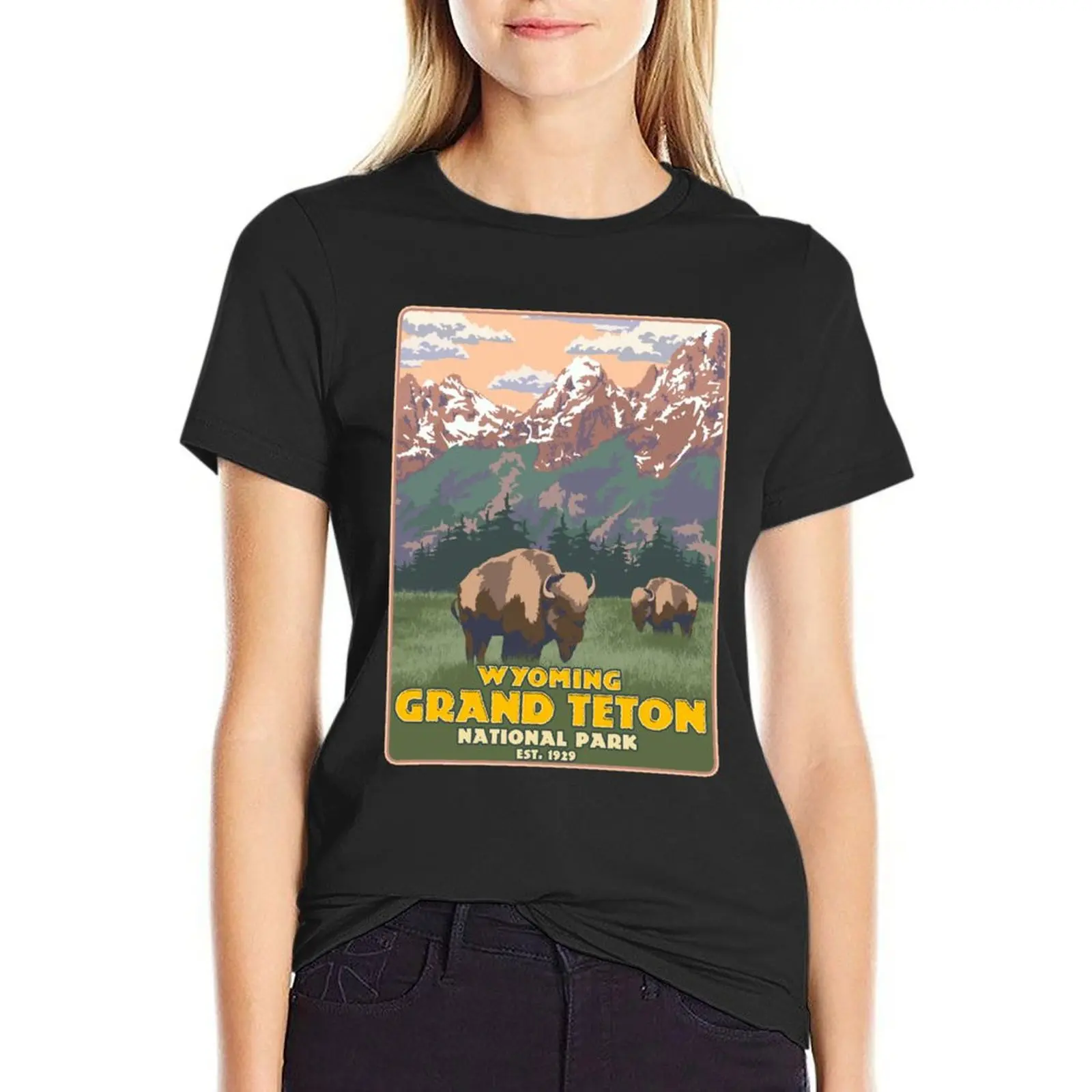 Wyoming Grand Teton National Park Mountain Hiking T-Shirt graphics Female clothing t shirts for Womens