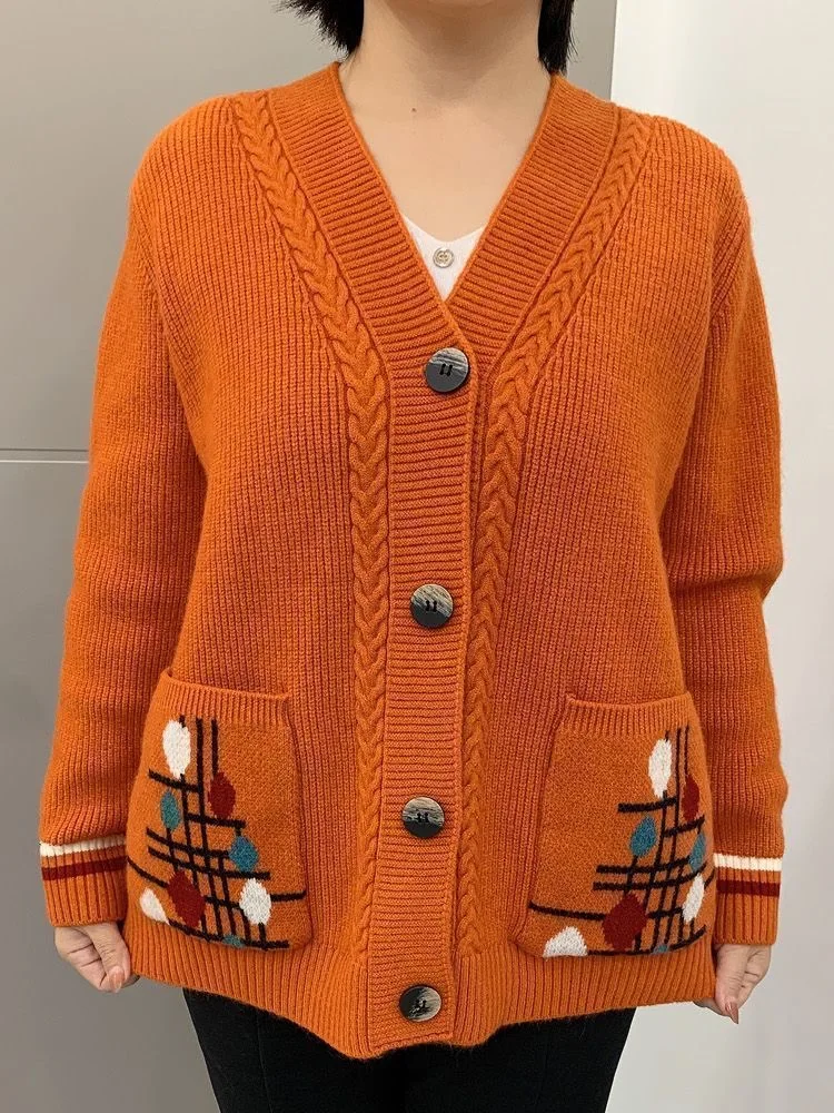 

Female Cardigan 2025 Autumn Winter Outwears Long Sleeve Knitwears Coat Single Breasted Jacket Woman