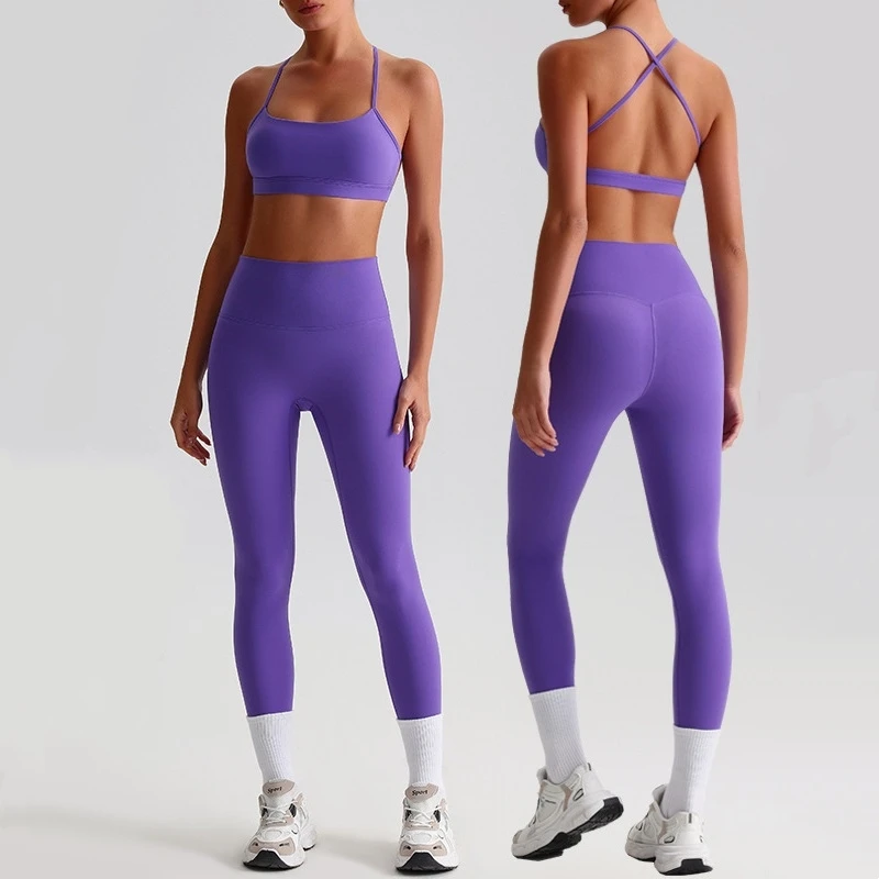 

Yoga Set 2 Piece Set Gym Sports Set Women Workout Clothes Fitness Suit Cross Straps Bra High Waist Leggings Running Tracksuit