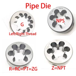 Parafuso de tubo direito esquerdo não ajustável, rosqueamento redondo morre, G, R, ZG, NPT, Z, NPS, 1, 16, 1/8, 1/4, 1/2, 5/8, 3/4, 7/8, 1 '', 1