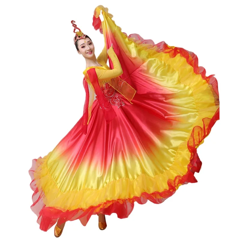 Nieuwe Opening Dance Big Swing Rok Gradiënt Flamenco Lange Rok Jurk Spaanse Stierengevechten Performance Kleding Voor Vrouwen Dl6123