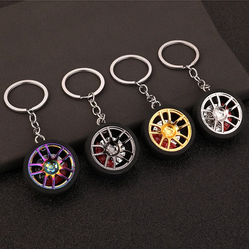 2024 Car Keychain Rubber Ring with Brake Wheel Hub Personalized Car Keychain Car Tire Wheel Hub Simulation Model