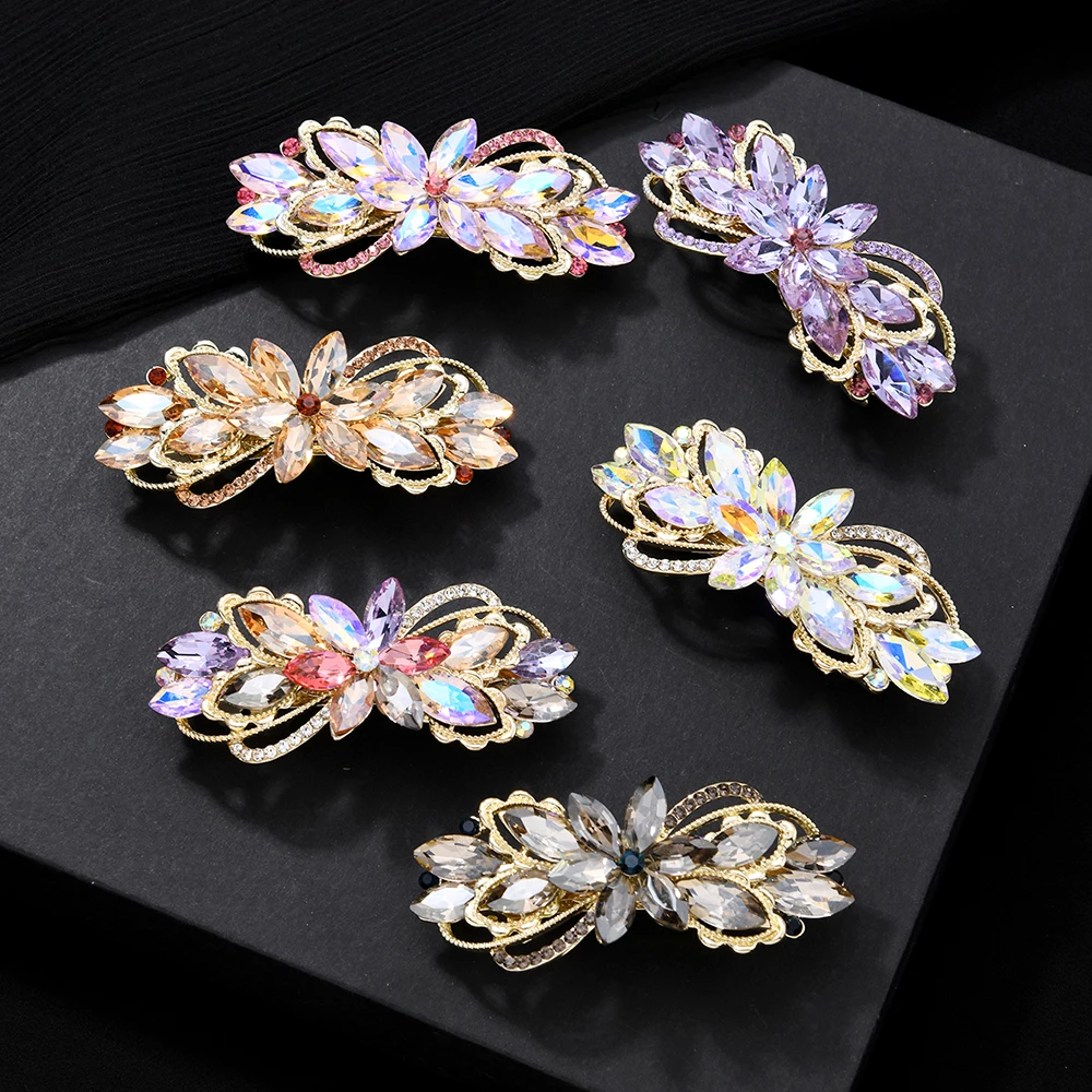 

Light luxury hair clips, elegant hair accessories, crystal flower spring clips, lace design hair clips, and colorful accessories