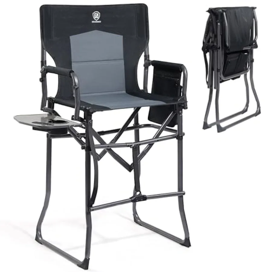 

Camping chair for outdoor events aluminum frame black 30.7-inch seat height foldable with side table 350 lbs capacity