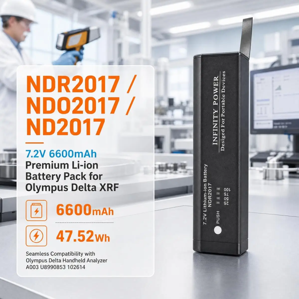 NDO2017 ND2017 NDR2017 7.2V 6600mAh Li-ion Battery Pack Replacement for Olympus Delta Handheld XRF Analyzer A003 U8990853 102614