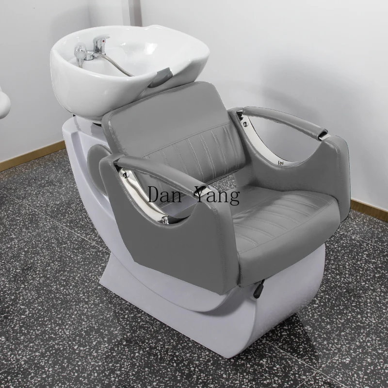 YJ barber shop small shampoo bed seated hair wash recliner special ceramic basin for hair salon deep basin flush bed