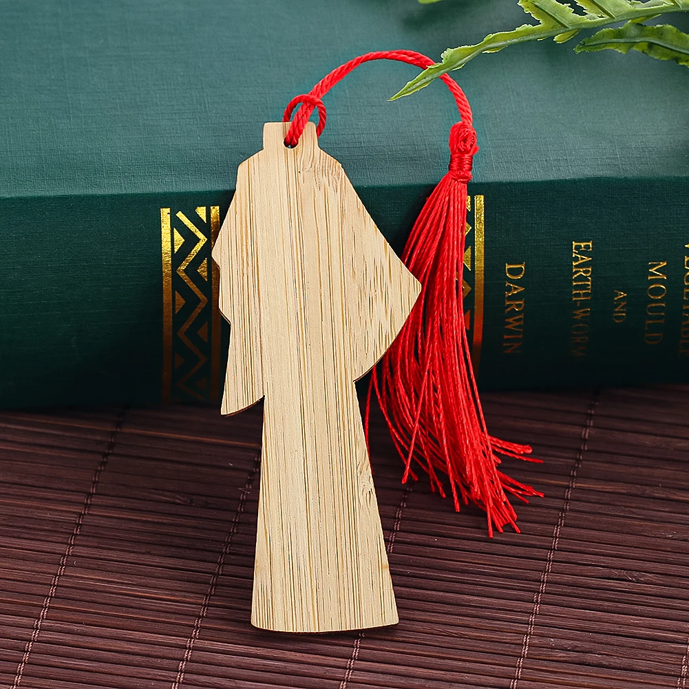 Laser Carving Chinese Hanfu Tang Costume Cherry Blossom Flower Bamboo Wood Bookmark Tassel Pendant Keychain Charm Hanging Decor