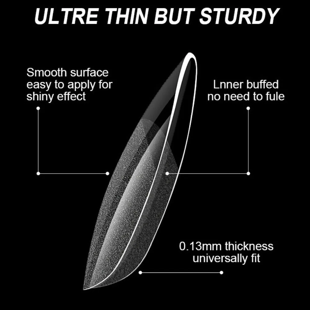600 قطعة رقيقة جدا قصيرة مسمار نصائح قصيرة مربع التابوت اللوز شكل واضح تمديد نصف غطاء نصائح كاذبة لا أثر أشكال الأظافر