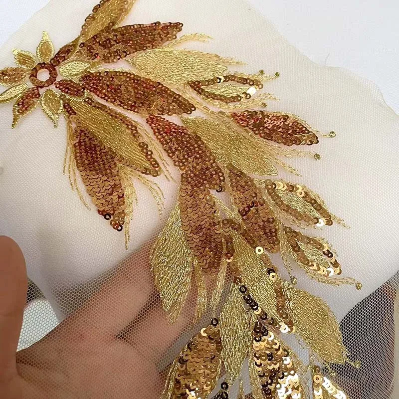 32*12CM/Flowers Leaves Sequin Apliques Embroidery Sew On Patches,Trimming Lace Patches For Women Dresses Wedding Decorations