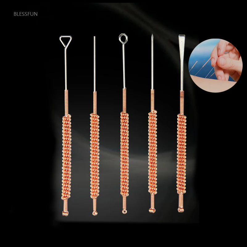 Single/Double Head Fire Acupuncture Needle Tungsten Steel Alloy Needle PU Bag Fire Needle Beauty Accupuncture Needle Set 5 Pcs