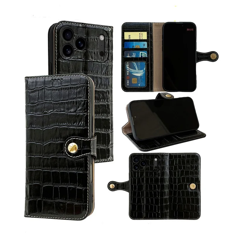 

Magnetic Flip Genuine Leather Phone Cover for iPhone Air 17 16 15 14 Plus 13 12 Pro Max with Built-in Wallet Card Case Holder