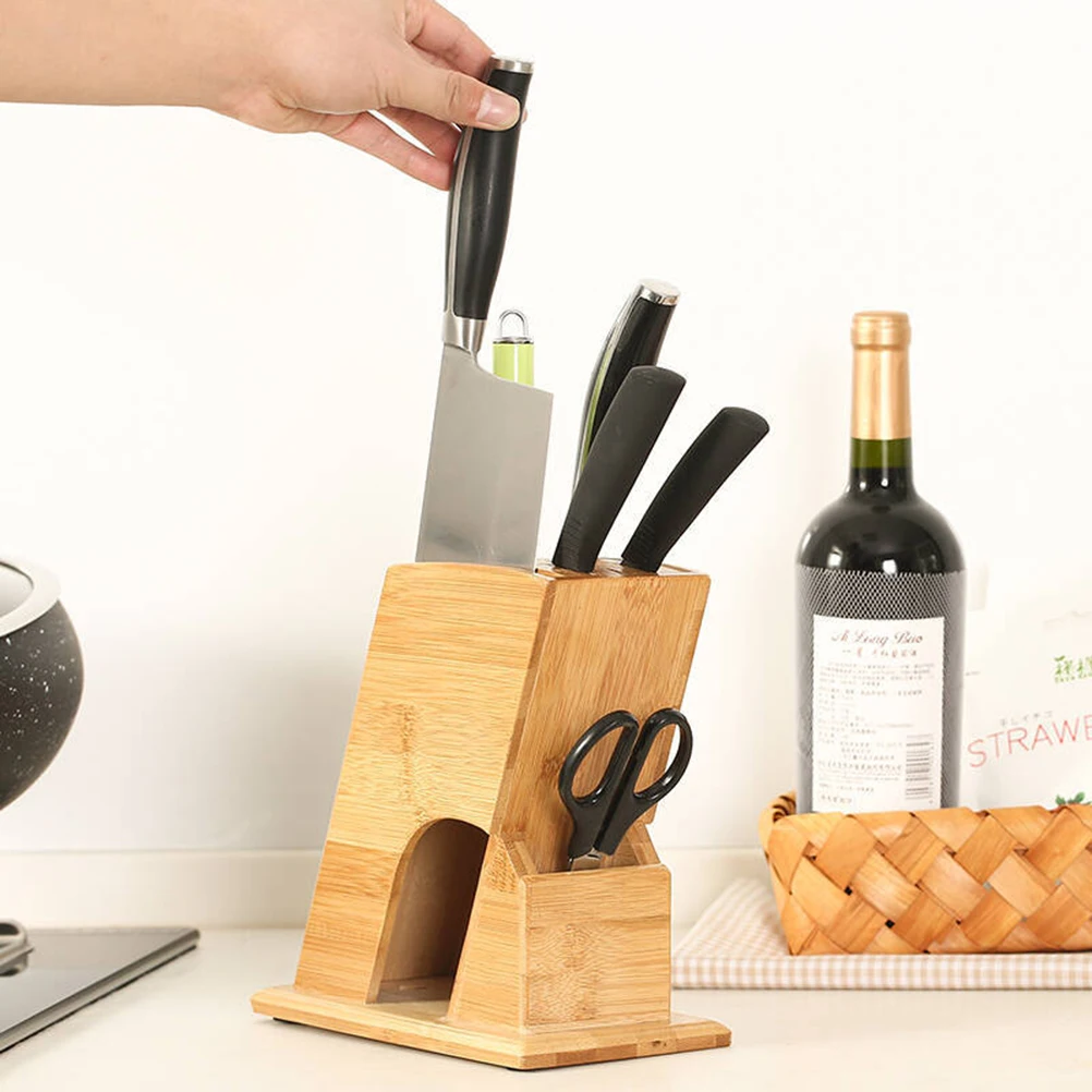 

Premium Bamboo Knife Rack Creative Oblique Kitchen Storage Holder Non-Slip Ventilated Organizer Inserted Box Kitchen Rack