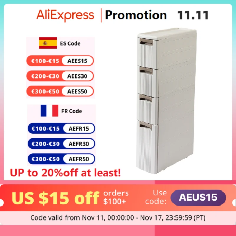 

18cm Multi-Layer Drawer Type Slit Storage Cabinet with Narrow Gap,Plastic Kitchen and Bathroom No Installation Storage Rack