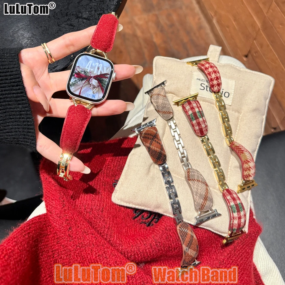 

Elegant D Strap for Apple Iwatch Series 11 10 9 8 7 6 5 4 3 SE Ultra Watch Band 38 40 41 42 44 45 46 49 mm Metal Plush Bracelets