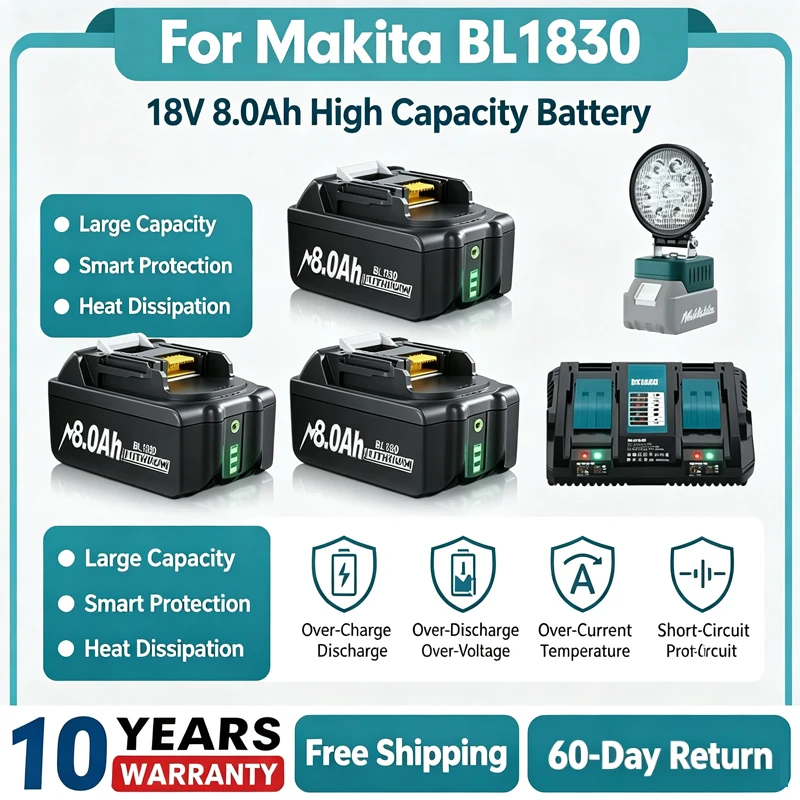 18V 8000mAh Akku für Makita BL1830 BL1815 BL1860 BL1850 BL1840B Akku-Elektrowerkzeuge, wiederaufladbarer Akku mit ﻿ 4A 6A Ladegerät