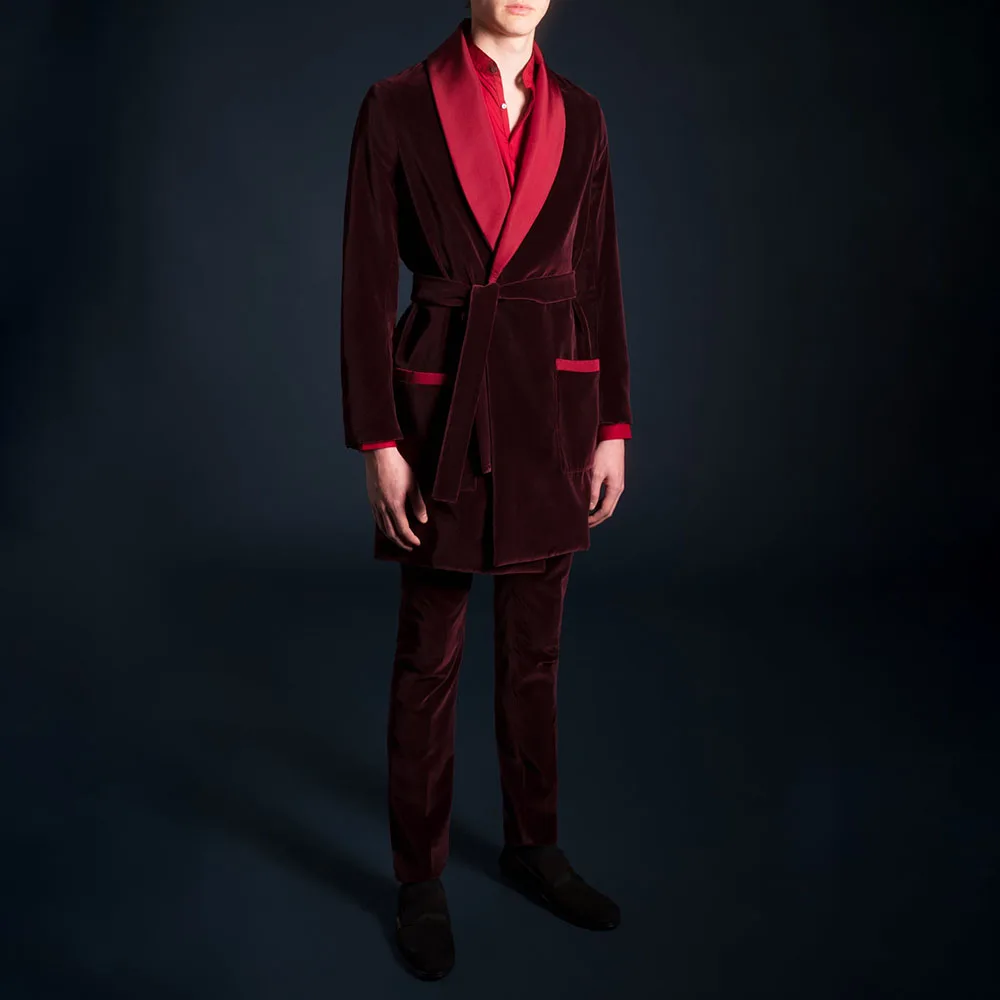 

Elegant Red Velvet Men's Suits Formal Office Classic Male Blazer Set Handsome 2 Pieces Jacket Pants Traje De Hombre Elegante