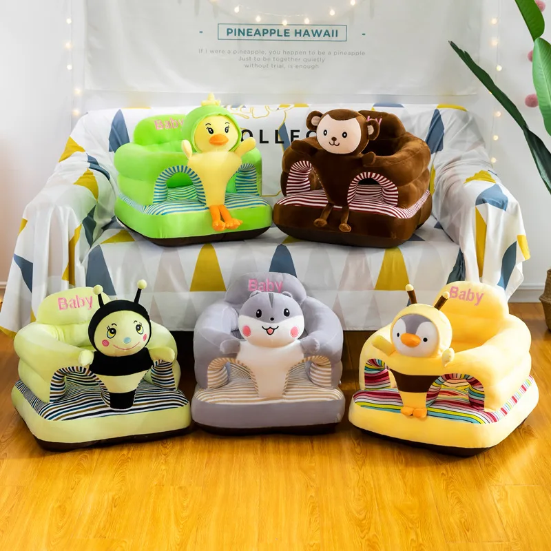 New Cute Cartoon Sofa Leather Baby Seat Sofa Cover Sitting Study Chair Washable Cover With Zipper No PP Cotton Filling