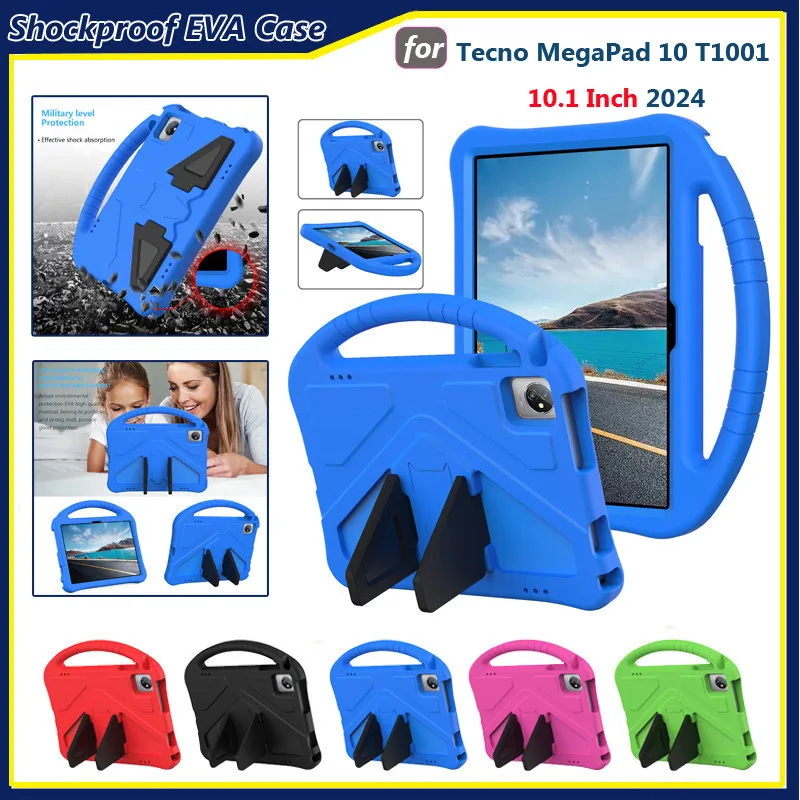 For Tecno MegaPad 10 T1001 10.1 Inch 2024 Tablet Cover EVA Shockproof Shell Stand Casing Kids Friendly Portable Handle Casing