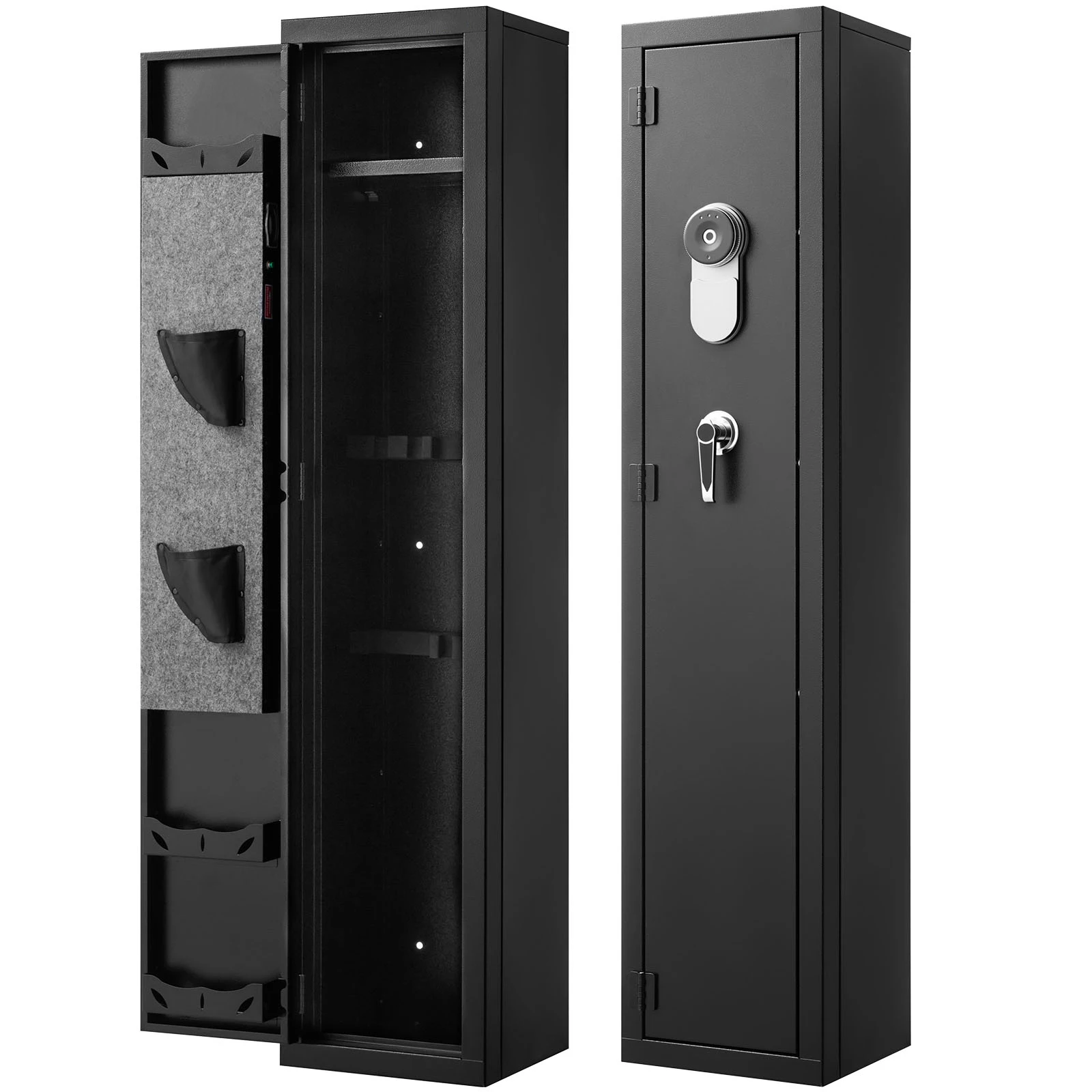 Gun Safe, Heavy-Duty Cold-Rolled Steel Fireproof Rifle Cabinet with Fingerprint, Digital Keypad & Key, Large Long Gun Cabinet with Magazine and LED, Adjustable Racks for Rifles, Pistols, Shotgun