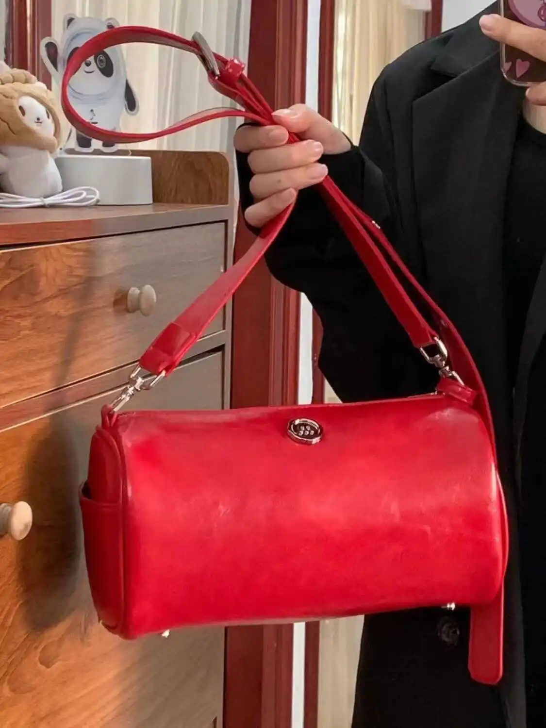 

Red Boston Bag Casual Briti Sle Women's Bag Toast Color Soft Handle Polyester Non-Waable Single Strap oulder Bag