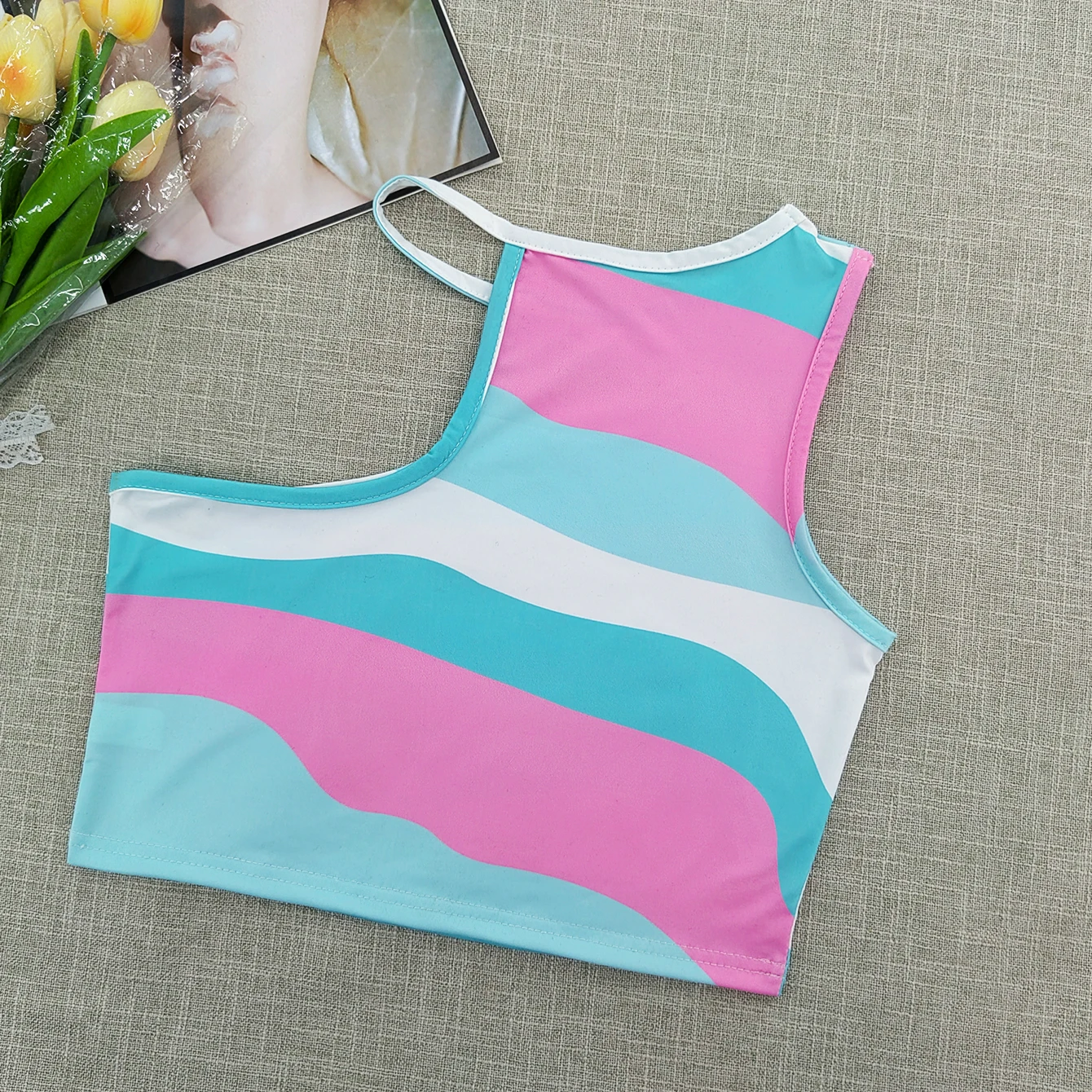 Casual Patchwork Off Shoulder Tank Tops Chic Women's Summer Fashion Y2k Clothes Sexy Sleeveless O-neck Crop Tops Streetwear 2024