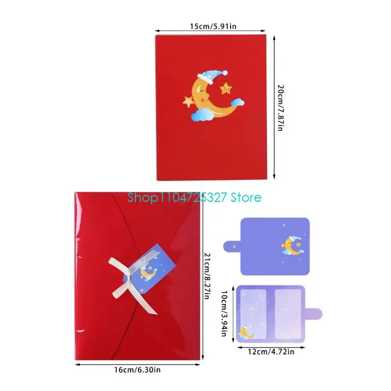 D8KF LED تضيء بطاقة مرحلة القمر ورقة مصنوعة يدويًا للذكرى السنوية لعيد الحب عرض المنزل بطاقة دعوة للحفلات