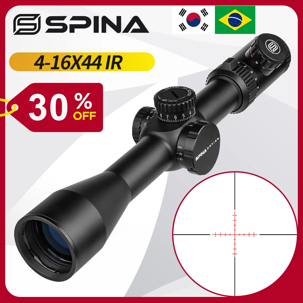 

Spina Optics Tactical 4-16X44 IR Hunting Rifle Scope 1/4 MOA Mil Dot Reticle Turrets Lock Green Red Illuminated Optical Sight