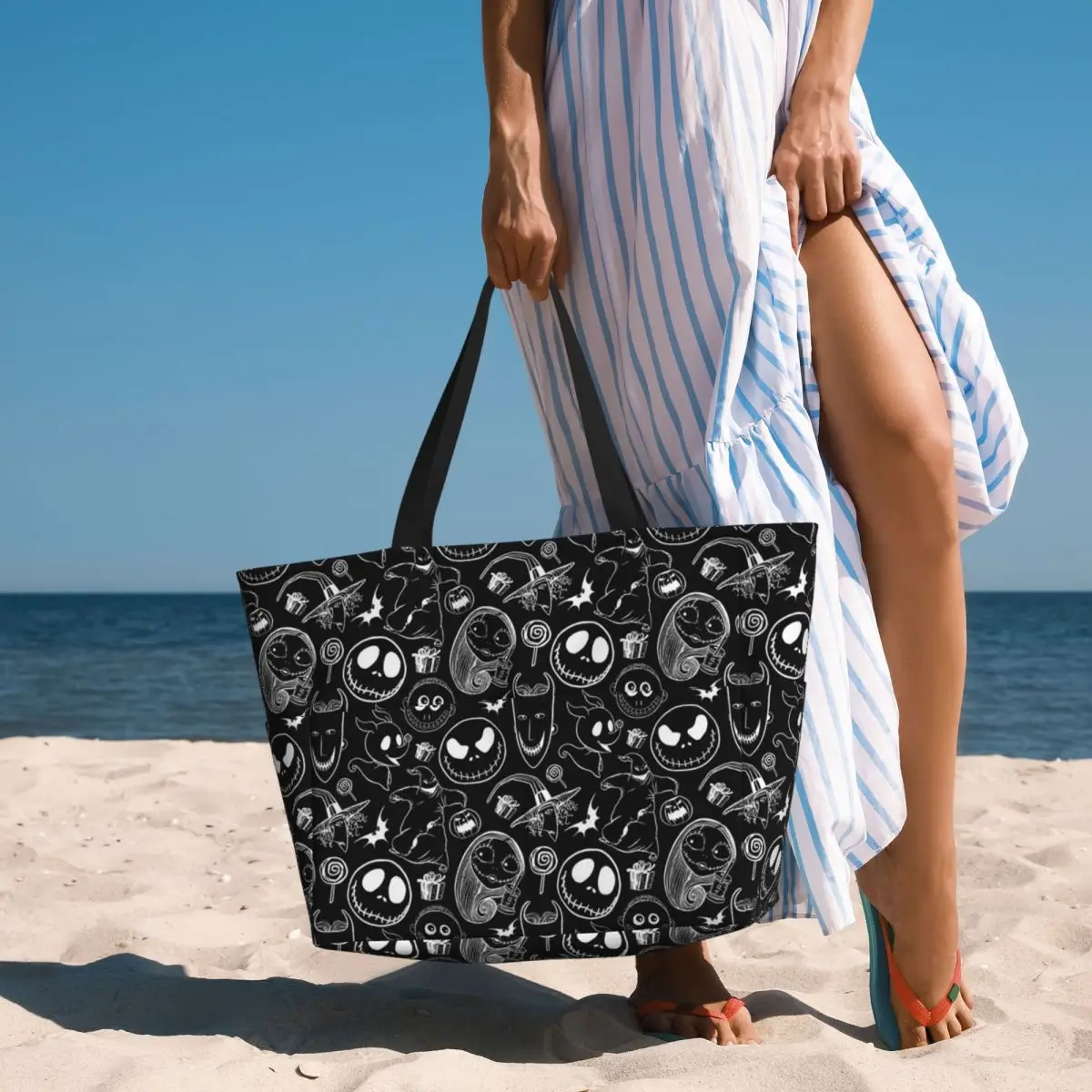 Custom Horror Skull Jack Skellington generi alimentari Tote Shopping Bags donna grande capacità natale Nightmare Beach Gym borse da viaggio