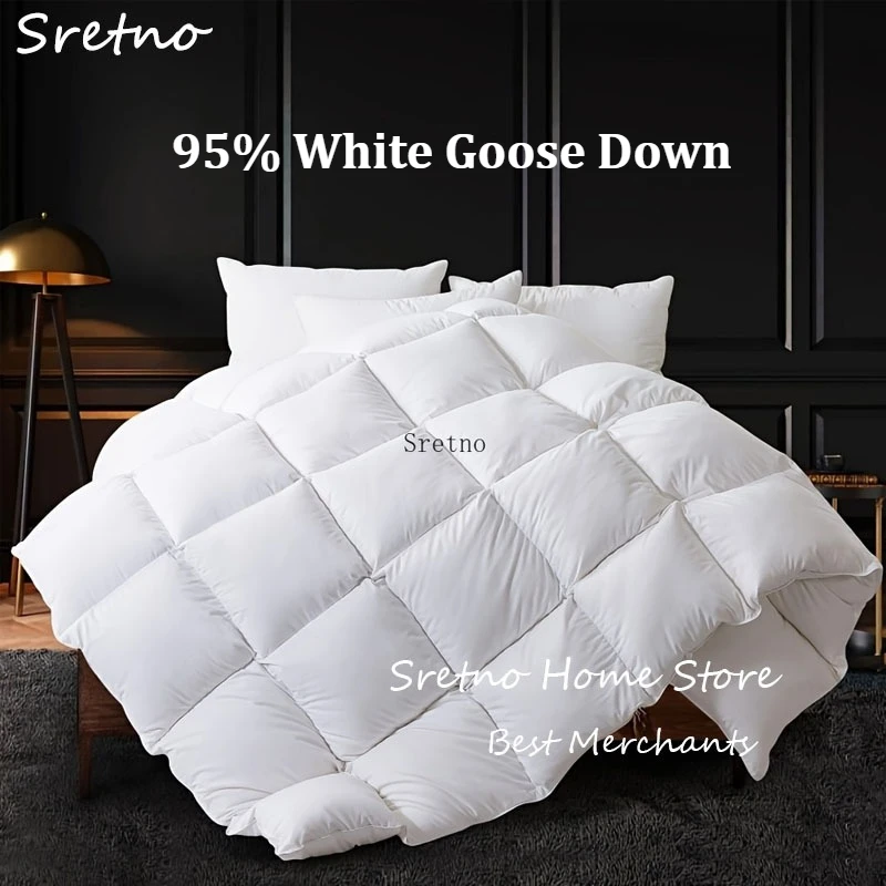 

SRETNO High Grade 95% White Goose Down Quilt Winter Warm Duvet Queen King Lightweight Comforters Microfiber Bedding Quilting
