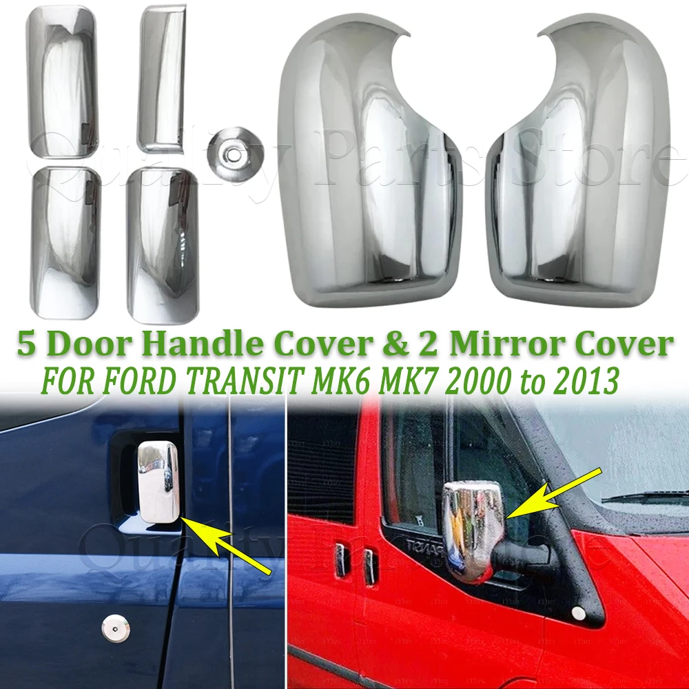 New For Ford Transit MK6 MK7 2000-2013 Chrome Wing Mirror Covers & 4 Door Handle Covers Car Rearview Mirror Decoration Cover - view 2
