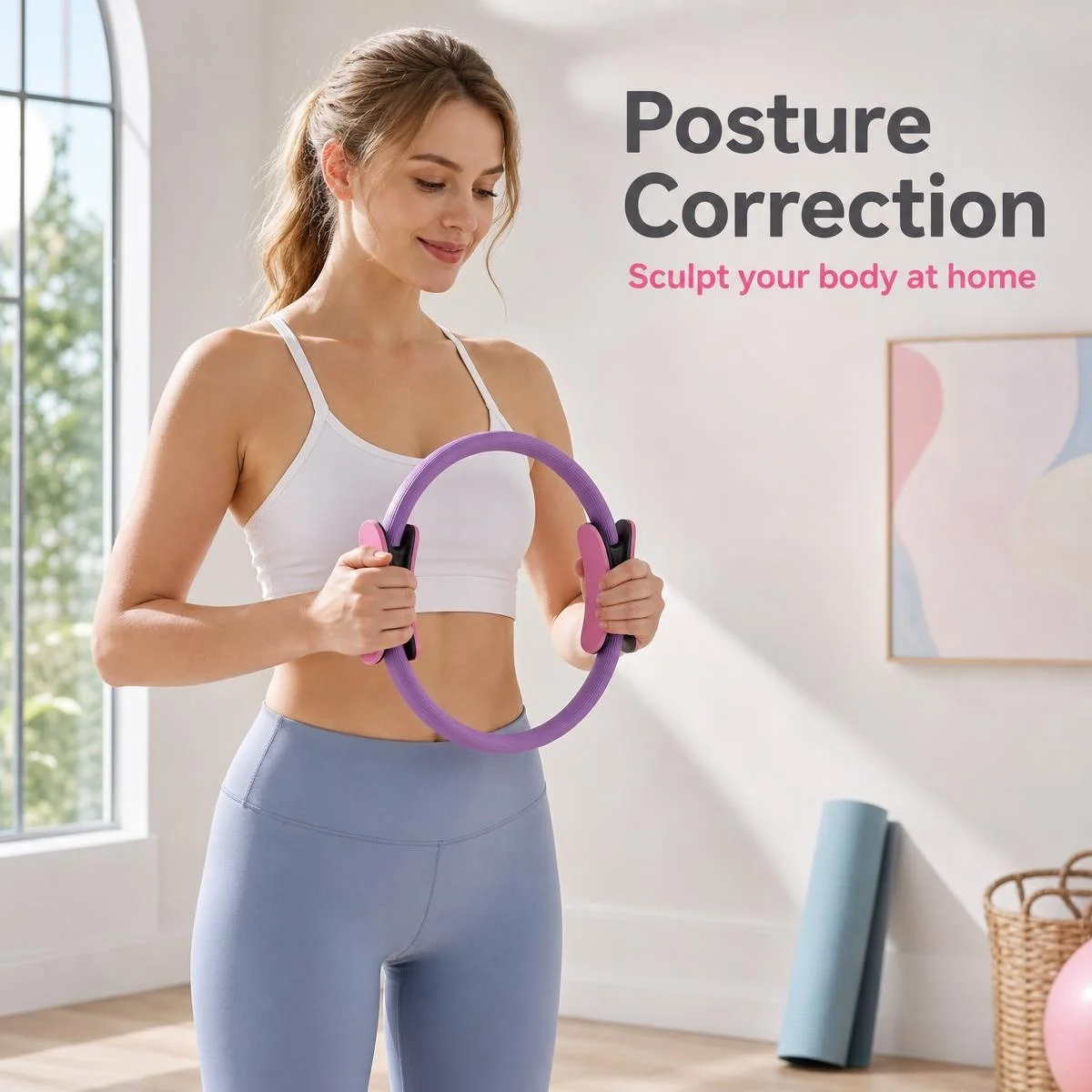 Postpartum Yoga Pilates Magic Ring, Non-slip Pelvic Floor Training Ring for Home Body Shaping, 2 Colors Optional