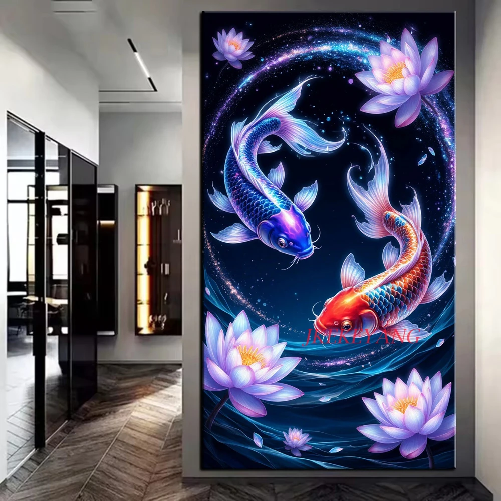 

Красивая картина с рыбой кои и цветами, сделай сам, алмазная живопись, вышивка крестиком, полная дрель, алмазная мозаика, новая коллекция, домашний декор