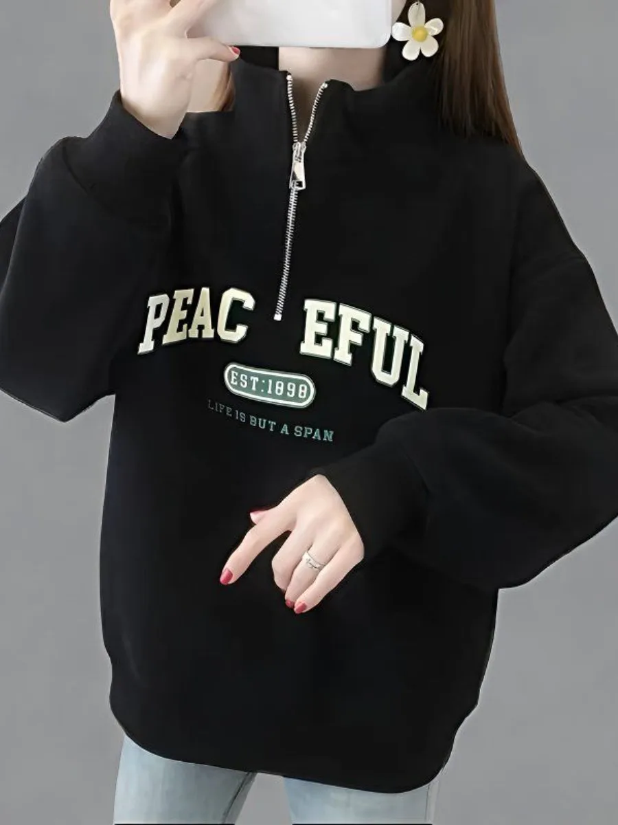 thickened-fleece-sweatshirt-loose-long-sleeve-stand-collar-fashionable-autumn-winter-set-for-small-figures-versatile-styles