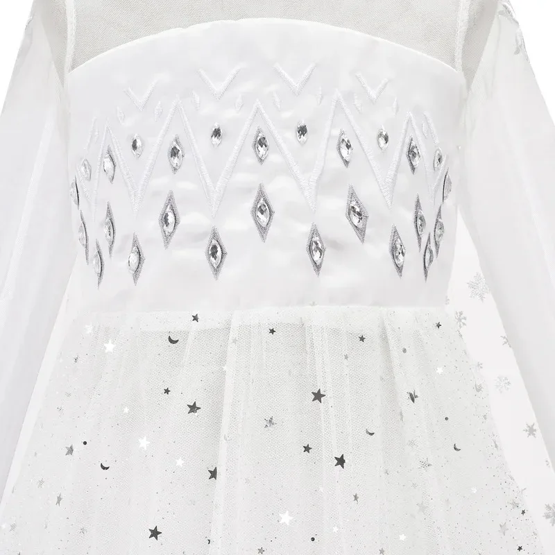 เด็กคอสเพลย์ชุดเจ้าหญิงสาวราชินีหิมะสีขาวแฟนตาซีเด็กงานแต่งงานแขนยาวปลอมตัวฮาโลวีนเอลซ่าชุด hg.k85